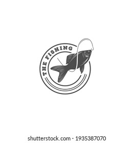 logo for fishing with illustration of a fish grabbing a fishing hook
