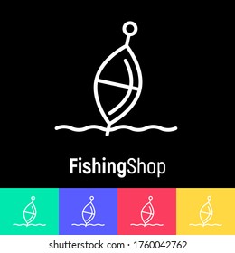 Logo for fishing shop with float in thin line style. Simple minimalistic vector illustration.