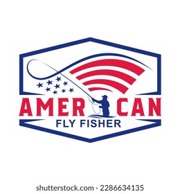 A logo with a fishing theme that looks like a flag is being raised