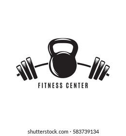 Logo for fitness club.Kettlebell and barbell.Gym symbol.Vector illustration