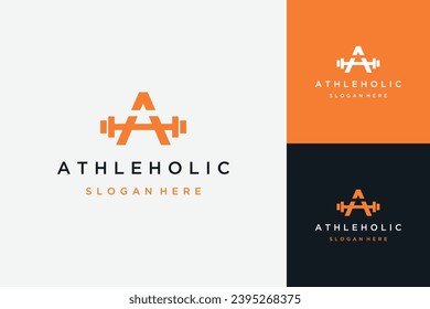 logo of fitness design or monogram or initials A with barbell