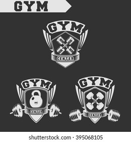 Logo for fitness and gym. Fitness center. Emblems, labels, badges, logos. Monochrome. Vector isolated. T-shirt design. Creative logo.