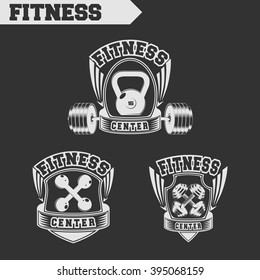 Logo for fitness and gym. Fitness center. Emblems, labels, badges, logos. Monochrome. Vector isolated. T-shirt design. Creative logo.