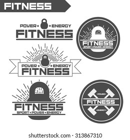 Logo for fitness, gym. Emblems, labels, badges, logos. Monochrome vector isolated. Flat design. Modern.