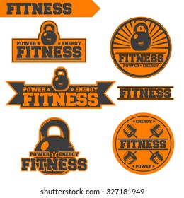 Logo for fitness, gym. Emblems, labels, badges, logos. Monochrome vector isolated. Flat design. Modern.