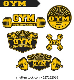 Logo for fitness, gym. Emblems, labels, badges, logos. Monochrome vector isolated. Flat design. Modern.