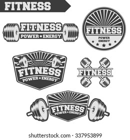 Logo for fitness, gym. Emblems, labels, badges, logos. Monochrome vector isolated. Flat design. Modern.