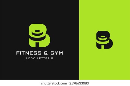 Logo Fitness letter B with Gym equipment concept. Dumbble, bumble, kettlebell concept. Fitness, health, body builder logo design template.