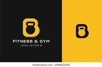 Logo Fitness letter B with Gym equipment concept. Dumbble, bumble, kettlebell concept. Fitness, health, body builder logo design template.