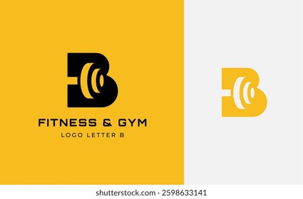 Logo Fitness letter B with Gym equipment concept. Dumbble, bumble, kettlebell concept. Fitness, health, body builder logo design template.