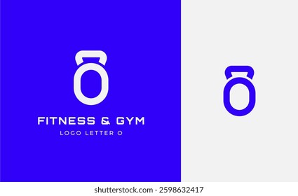 Logo Fitness letter O with Gym equipment concept. Dumbble, bumble, kettlebell concept. Fitness, health, body builder logo design template.