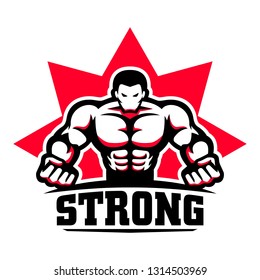 The logo for fitness or sport with illustration of man with strong muscular
