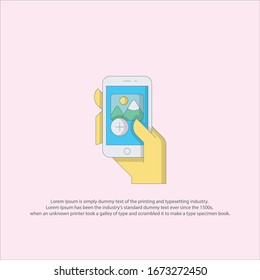 logo flat design smartphone, photo, add, hand with background