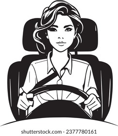 Logo flat girl driving school isolated on white background illustration.