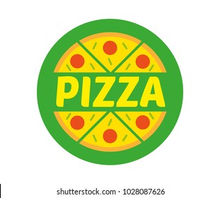 Logo flat icon element circle hot appetizing piece of abstract vegan pizza. Fresh light eco vegetarian 100% natural raw vegan eat street food vegetable organic Modern vector style graphic design