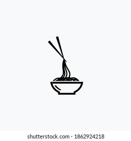 logo of flat noodles and chopsticks on top of the bowl