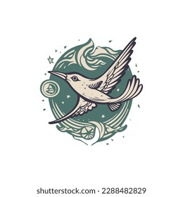 Logo del icono de colibri del estilo de vector colorido del pájaro volador