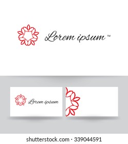 Logo Floral design of monogram with business card template. Vector illustration