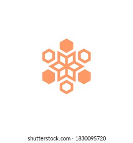 logo of a flower from a hexagon shape with several hexagon shapes around it