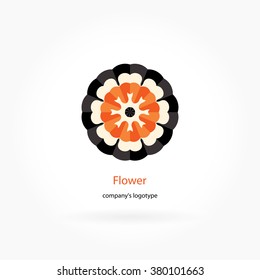 Logo for flower shop, interior. Company logo, stylized flower, element. Simple geometric logo. Mandala logo. Business, invitations. Beautiful blue flower. Dark color. Circular logos. Flower logo.
