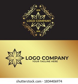 Logo Flower template design with black and gold color