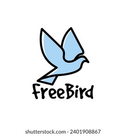 Logo with Flying Bird Symbolize Freedom for Any Business Field Branding. Vector Illustration.