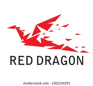 Logo flying red dragon. Stylized geometric figure of triangles. Vector minimalistic graphics