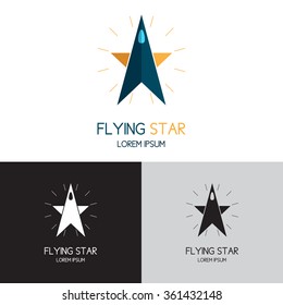 Logo of flying star. Concept of logo plane in the form of the star. Vector illustration.