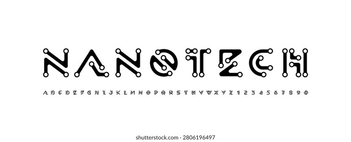 Logo font alphabet from segment lines, electro letters A, B, C, D, E, F, G, H, I, J, K, L, M, N, O, P, Q, R, S, T, U, V, W, X, Y, Z and numerals 0, 1, 2, 3, 4, 5, 6, 7, 8, 9, vector illustration 10EPS