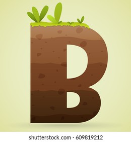 Logo font B underground with grass and leaf color green cartoon style.