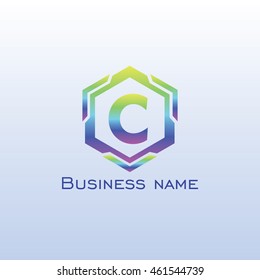 logo font C hexagon rainbow color