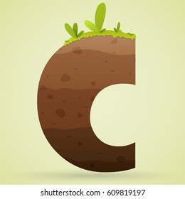 Logo font C underground with grass and leaf color green cartoon style.