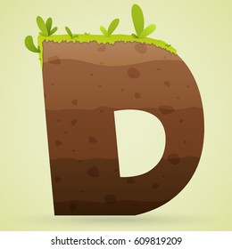 Logo font D underground with grass and leaf color green cartoon style.