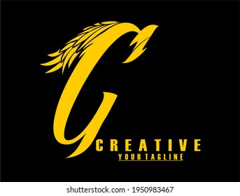 logo font with decorative wings. gold color logo.