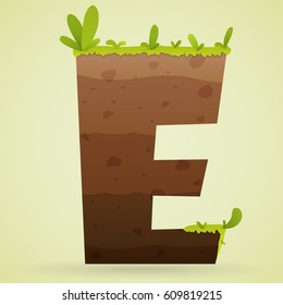 Logo font E underground with grass and leaf color green cartoon style.