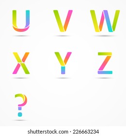 Logo font letters u, v, w, x, y, z, question company vector design templates set.