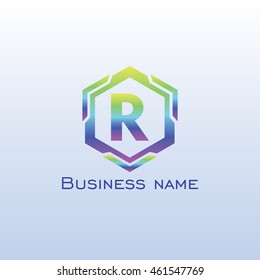 logo font R hexagon rainbow color