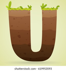 Logo font U underground with grass and leaf color green cartoon style.