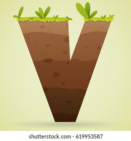 Logo font V underground with grass and leaf color green cartoon style.