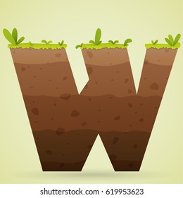 Logo font W underground with grass and leaf color green cartoon style.