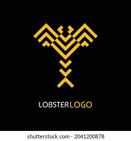 Logo for food business. The abstract flat logo of lobster made of 90-degree angled thick lines, with ‘Lobster Logo’ logo text below. Abstract logo in EPS8.