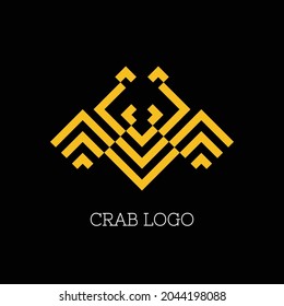 Logo for food business. The abstract flat logo of crab made of 90-degree angled thick lines, with ‘Crab Logo’ logo text below. Abstract logo in EPS8.