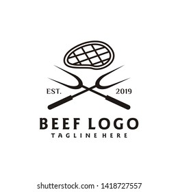 Logo Food meat beef steak with retro or vintage style