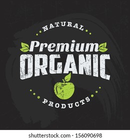 Logo Food Organic Stamp Fruit Chalk Vegetable Farm Vintage Seal Vintage Eco Green Chalk Lettering Sticker Label Of Healthy Organic Natural Farm Fresh Food On Blackboard Logo Food Organic Stamp Fruit C