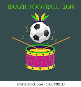 Logo football cup 2018. realistic vector ball and Afro-Brazilian drums. graphic design set for cards, invitations, flyers, brochures. graphic Vector illustration