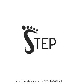 Logo footprint step logotype lettering, abstract S letter symbol, text emblem for shoes shop, foot icon