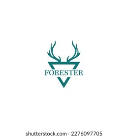logo for the forestry group. deer antler vector with green forester writing.