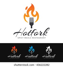 Logo of a fork with hot flame. This logo is suitable for many purpose as : restaurant, spicy meals, barbecue party and more.