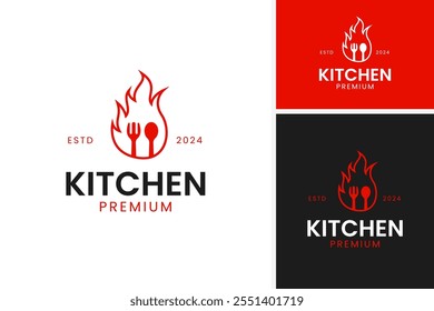 Logo of fork and spoon with fire logo design vector concept template illustration