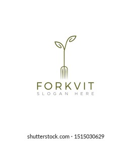 logo forkvit, with fork and plant letter V vector